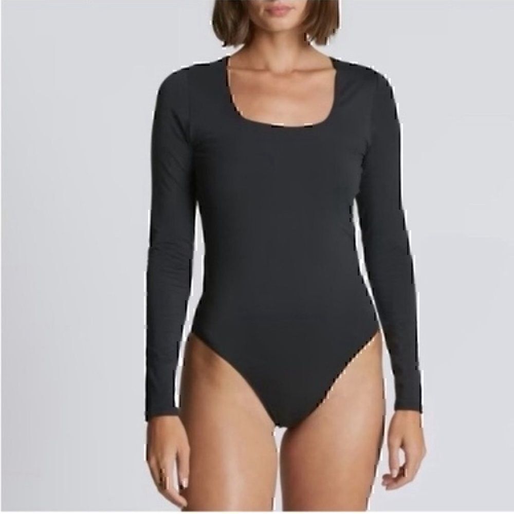 NWT Everlane The Long-Sleeve‎ Supima Square Neck Bodysuit Black XXS Sustainable